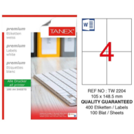 Tanex TW-2204 Lazer Etiket 105 mm x 148.5 mm Beyaz 100 Sayfa