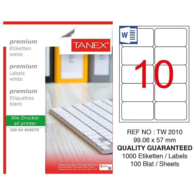Tanex TW-2010 Beyaz Lazer Etiketi 99.06 mm x 57 mm 100 Sayfa