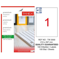 Tanex TW-2000 Lazer Etiket 210 mm x 297 mm Beyaz 100 Sayfa