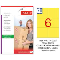 Tanex Lazer Etiket 105 x 99 Mm Sarı TW-2303