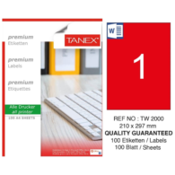 Tanex Lazer Etiket 210 x 297 Mm Kırmızı TW-2000