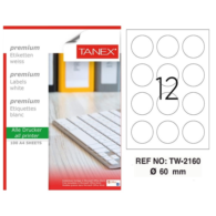 Tanex TW-2160 Lazer Etiket 60 mm Beyaz 100 Sayfa
