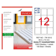 Tanex TW-2012 Yuvarlak Kenar Etiket 63.5x72 mm 100 Sayfa Beyaz