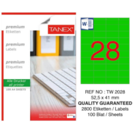 Tanex TW-2028 Düzkenar Etiket 52,5X41 Mm 100 Sf Yeşil