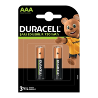 Duracell Şarj Edilebilir AAA İnce Kalem Pil 750 mAh 2'li Paket