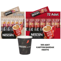 Nescafe 2' si 1 Arada Kahve 10 gr 56'lı Paket+ Nescafe 3'ü 1 Arada Kahve Original 17,5 gr 72'li+Nescafe Karton Bardak 100'lü Hediyeli