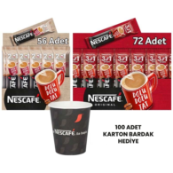 Nescafe 2si1 Arada 10gr 56lı Paket+Nescafe 3ü1 Arada Kahve Original 17,5gr 72li+Nescafe Karton Bardak 100lü Hediyeli