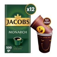Jacobs Monarch Filtre Kahve 500 gr 12'li Paket + Bienka Karton Bardak 7 Oz 50'li