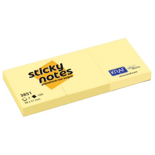 Kraf Yapışkanlı Not 38x51 Mm 100 Yaprak 3'lü Sarı
