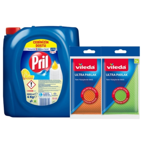 Pril Sıvı Bulaşık Deterjanı 4 Kg + Vileda Ultra Parlak Bulaşık Süngeri Hediyeli Pril Sıvı Bulaşık Deterjanı 4 Kg + Vileda Ultra Parlak Bulaşık Süngeri Hediyeli