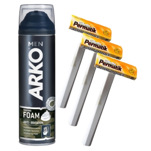 Arko Tıraş Köpüğü 200 Ml + Gilette Permatik Tıraş Bıçağı 3 Adet Hediyeli