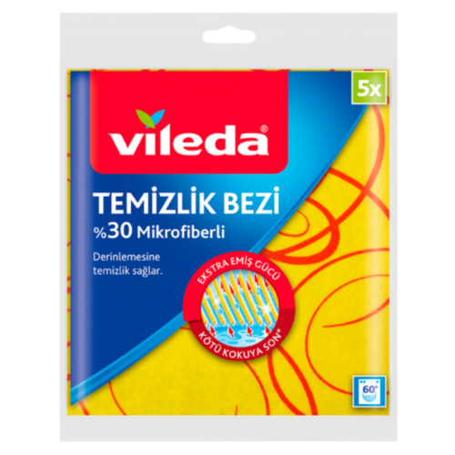 Vileda %30 Mikrofiber Temizlik Bezi 5x Sarı