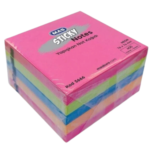 Mas 3666 Yapışkanlı Küp Not Kağıdı 76 x 76 Mm 400 Yaprak Neon Renkli Mas 3666 Yapışkanlı Küp Not Kağıdı 76 x 76 Mm 400 Yaprak Neon Renkli