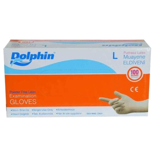 Dolphin Latex Pudrasız Eldiven Large Beyaz 100'lü Paket