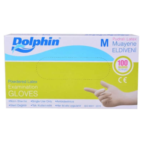 Dolphin Latex Pudralı Eldiven Medium Beyaz 100'lü Paket
