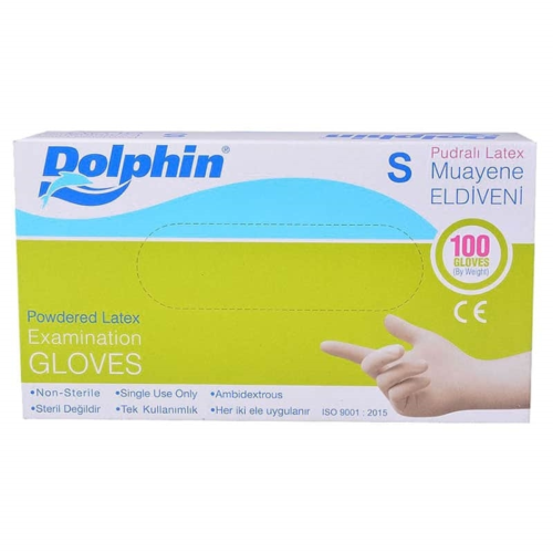 Dolphin Latex Pudralı Eldiven Small Beyaz 100'lü Paket