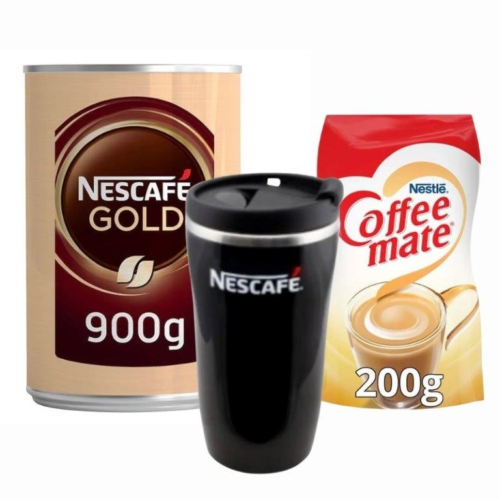 Nescafe Gold Kahve Teneke Kutu 900 gr + Coffee-Mate Kahve Kreması 200 gr + ThermoMug