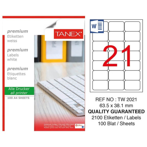 Tanex Beyaz Etiket 63.5x38.1mm Tw-2021