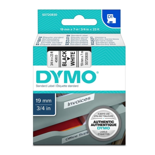 Dymo D1 Yedek Şerit 19mmx7m Beyaz-Siyah 45803