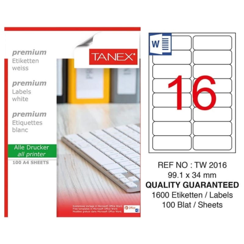 Tanex TW-2016 Beyaz Etiket 99.1x34 mm