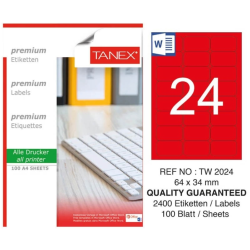 Tanex TW-2024 Yuvarlak KenarEtiket 64X34MM Kırmızı