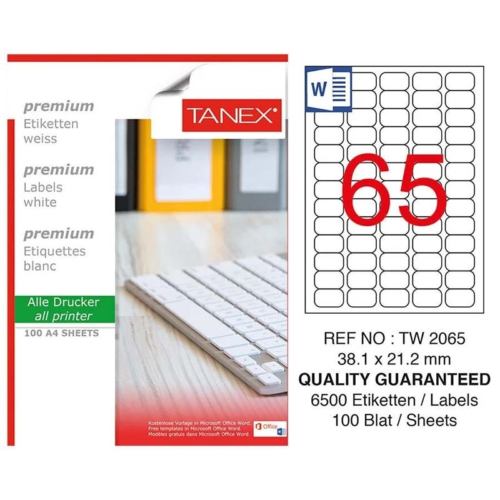 Tanex TW 2065 Lazer Etiket 38.1X21.2 Mm 100 Sf Beyaz