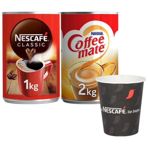 Nescafe Classic Kahve 1000 Gr+ Nestle Coffee-Mate Kahve Kreması 2000 gr + Karton Bardak 100'lü Hediye