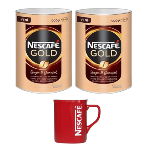 Nescafe Gold Kahve Teneke Kutu 900gr 2'li Paket + Nestle Kahve Fincanı Hediyeli