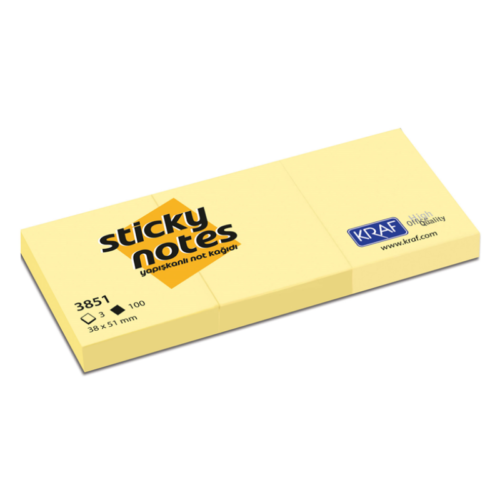 Kraf Yapışkanlı Not 38x51 Mm 100 Yaprak 3'lü Sarı Kraf Yapışkanlı Not 38x51 Mm 100 Yaprak 3'lü Sarı