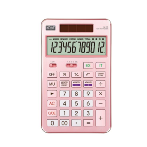Kraf HM-170 PK Hesap Makinesi 12 Hane Pembe