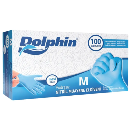 Dolphin Pudrasız Nitril Eldiven Medium Mavi 100'lü Paket Dolphin Pudrasız Nitril Eldiven Medium Mavi 100'lü Paket
