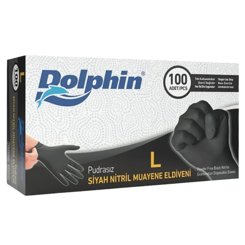 Dolphin Pudrasız Nitril Eldiven Large Siyah 100'lü